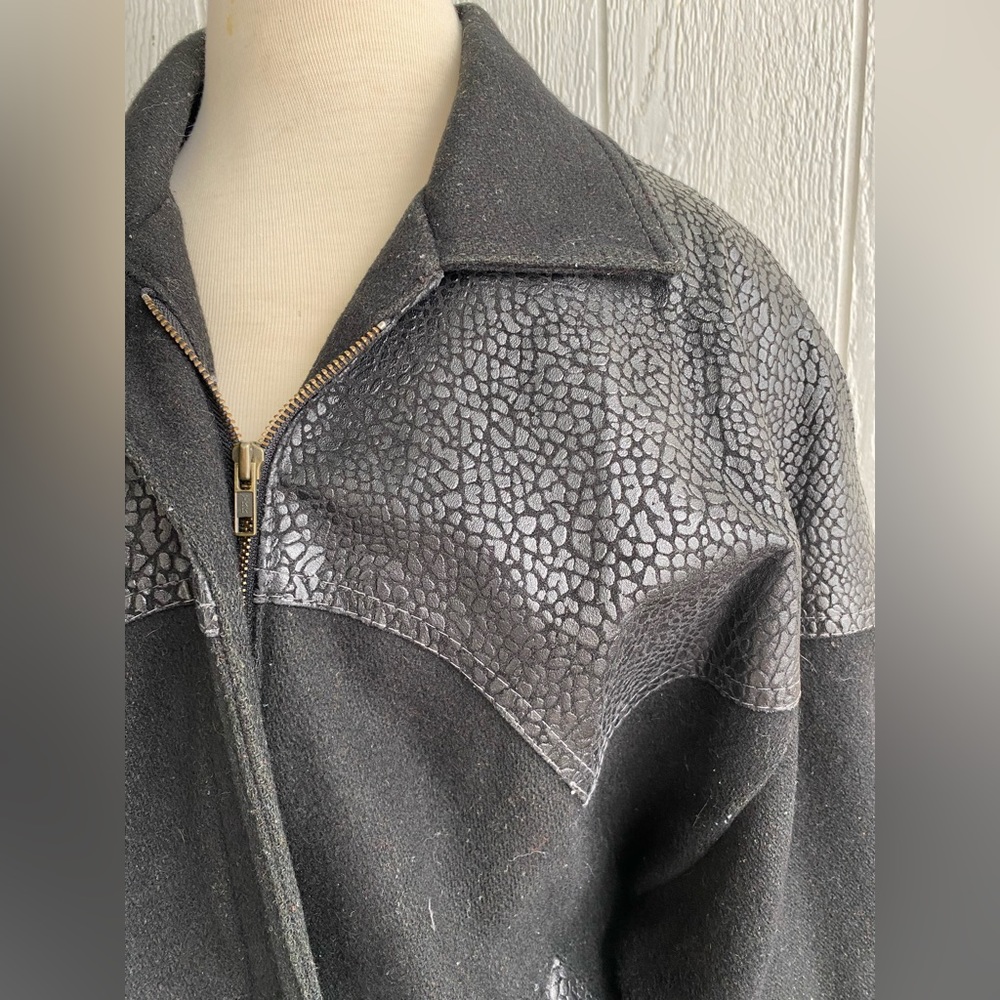 Vintage 80s/90s wool & leather oversized bomber jacket - Picture 2 of 13